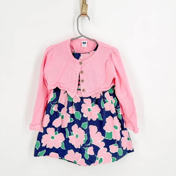 Janie and Jack Pink and Blue Floral Dress and Cardigan